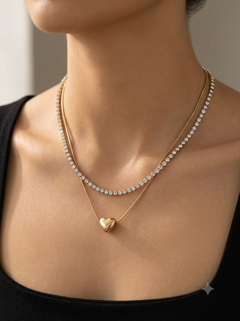 Golden Double Layer Heart Pendant Necklace