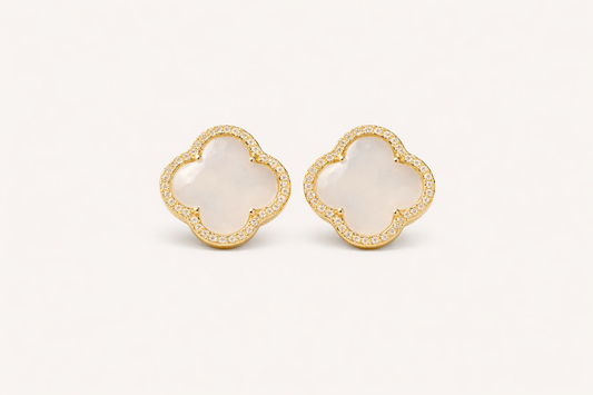 Clover Gold Stone Stud Earrings
