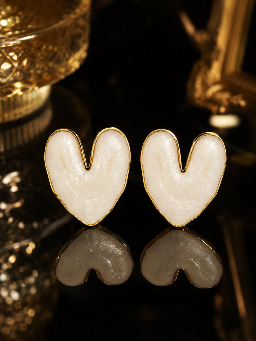 Ivory Heart Enamel Stud Earrings