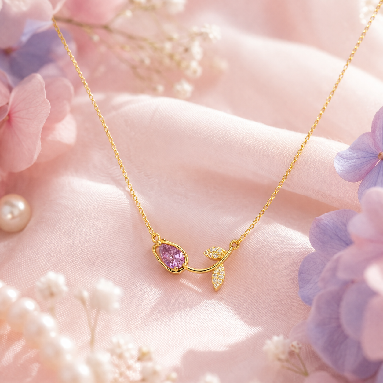 Rosé Drop Leaf Necklace