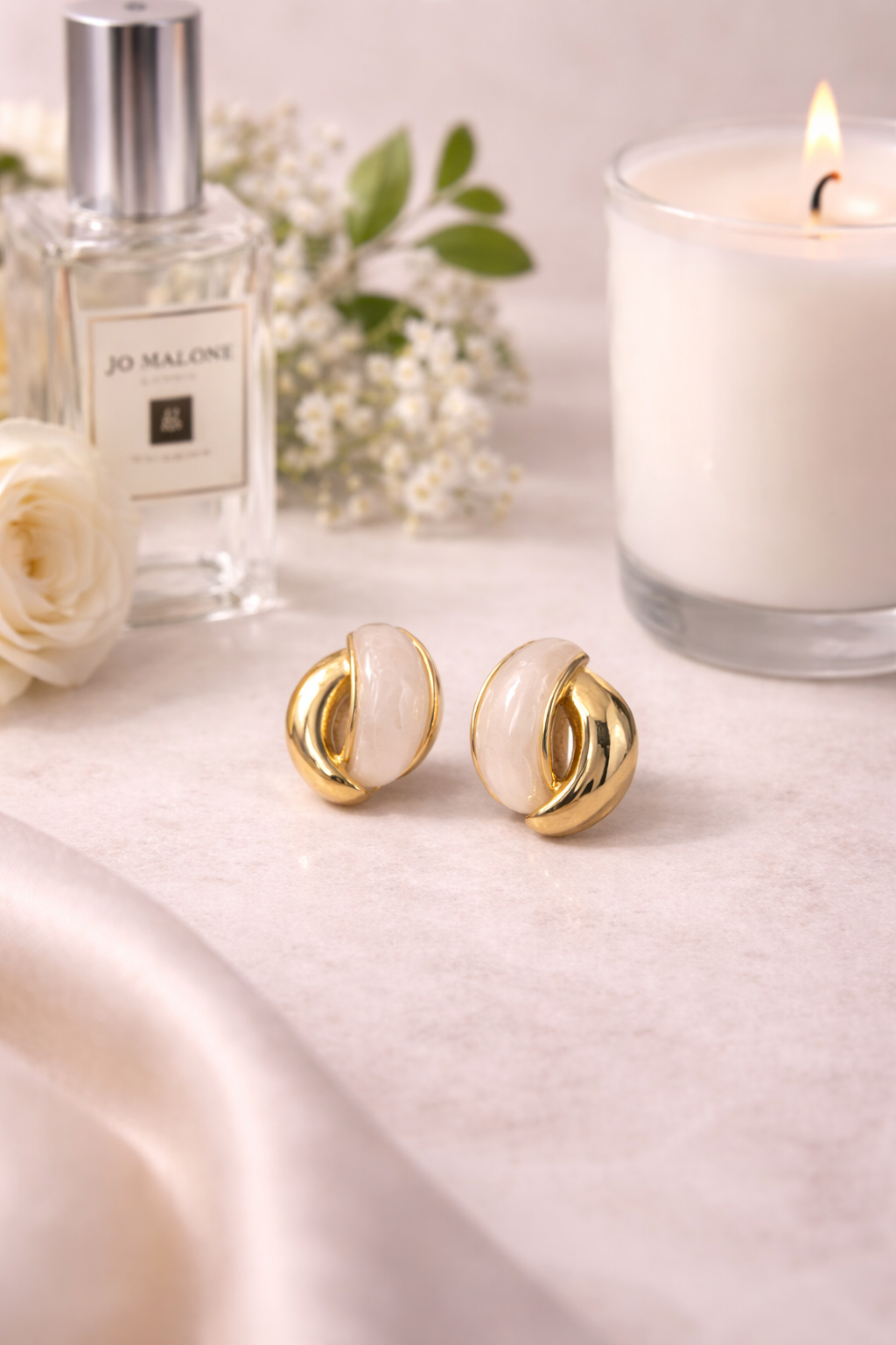 Ivory Gold Sculpted Stud Earrings