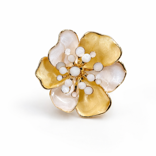 Pearl Bloom Dual-Tone Floral Statement Ring