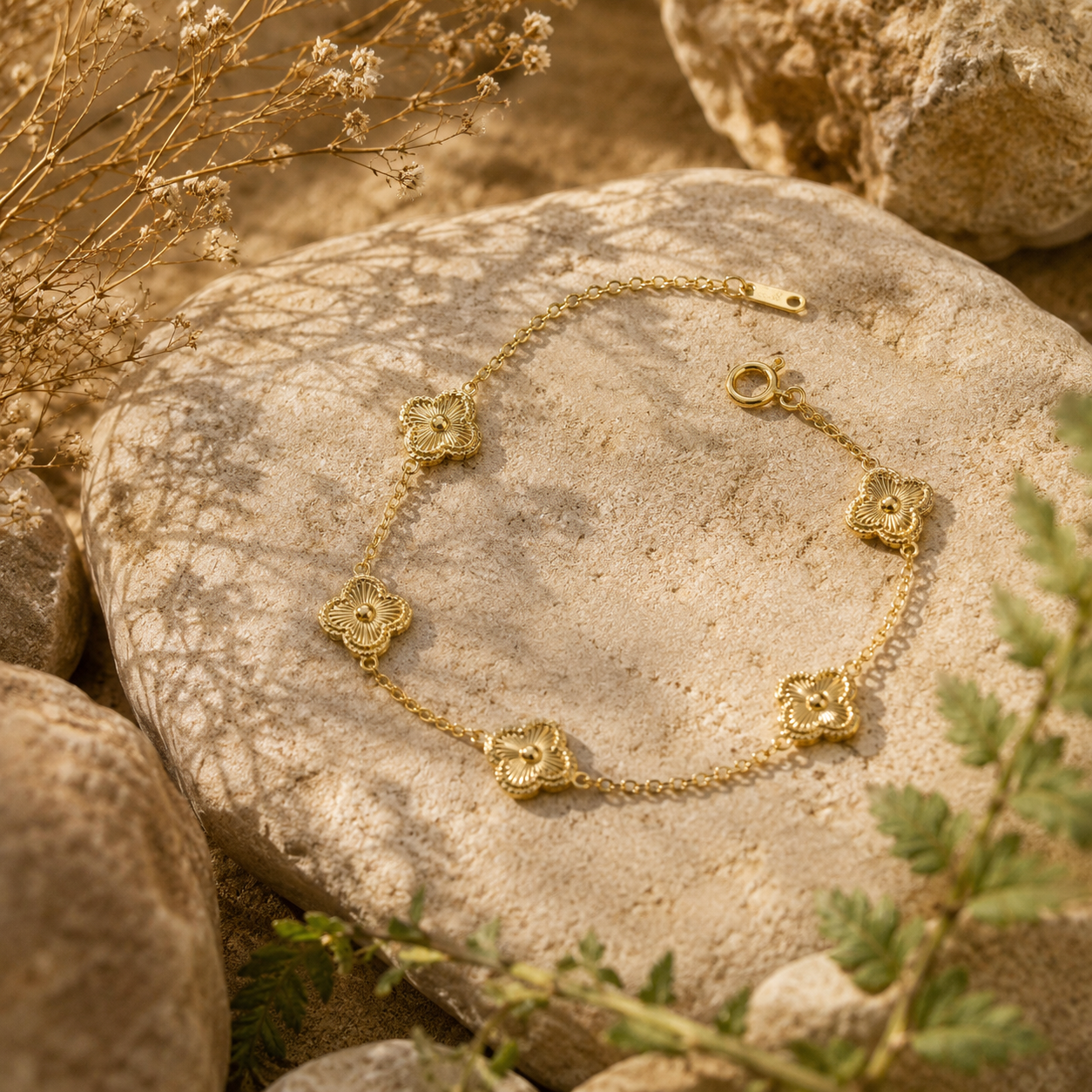 Gold-Plated Floral Chain Bracelet
