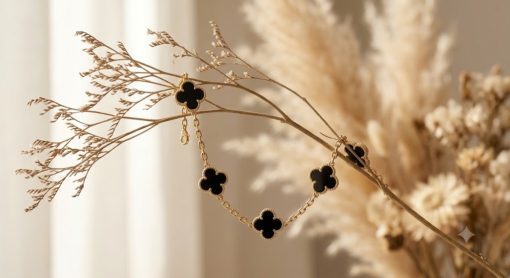 Midnight Clover Charm Gold Bracelet