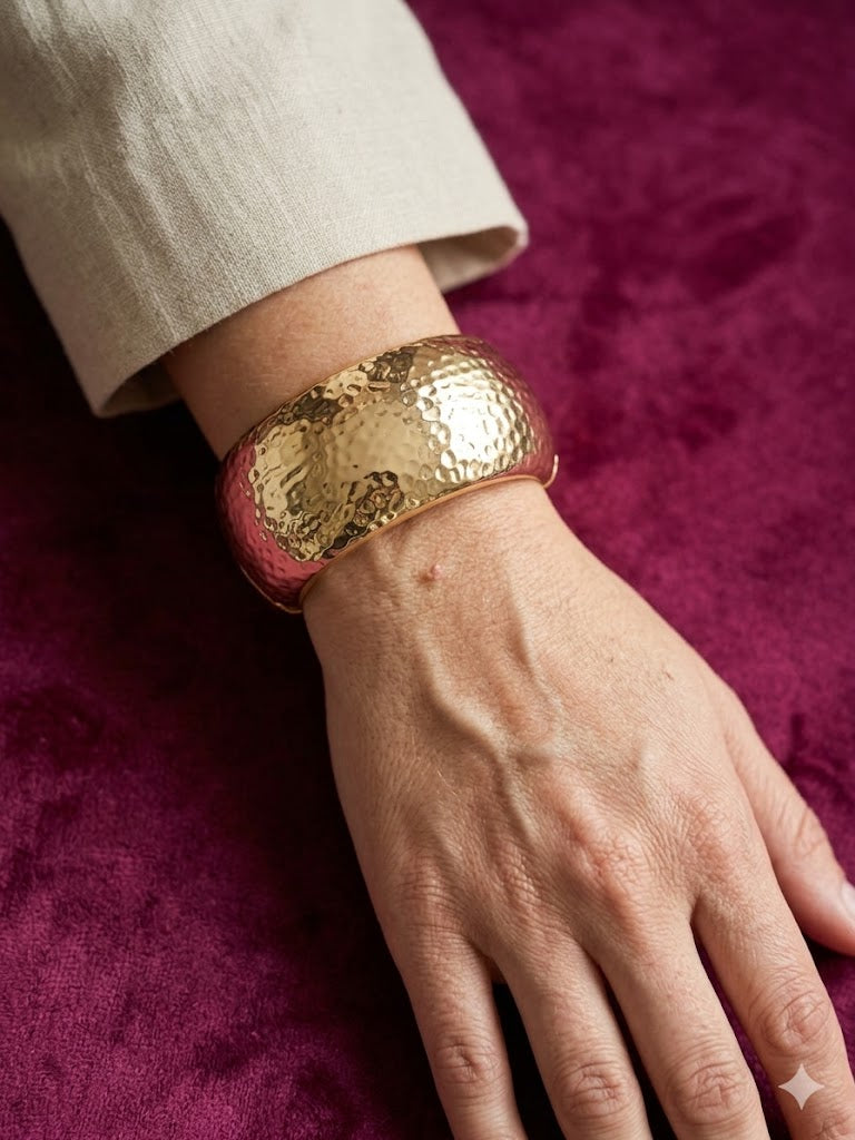 Luxe Hammered Gold Statement Cuff Bangle
