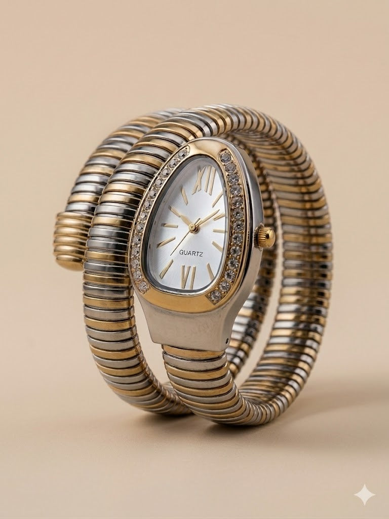 Serpentine Coil Gold-Tone Luxury Bracelet Watch
